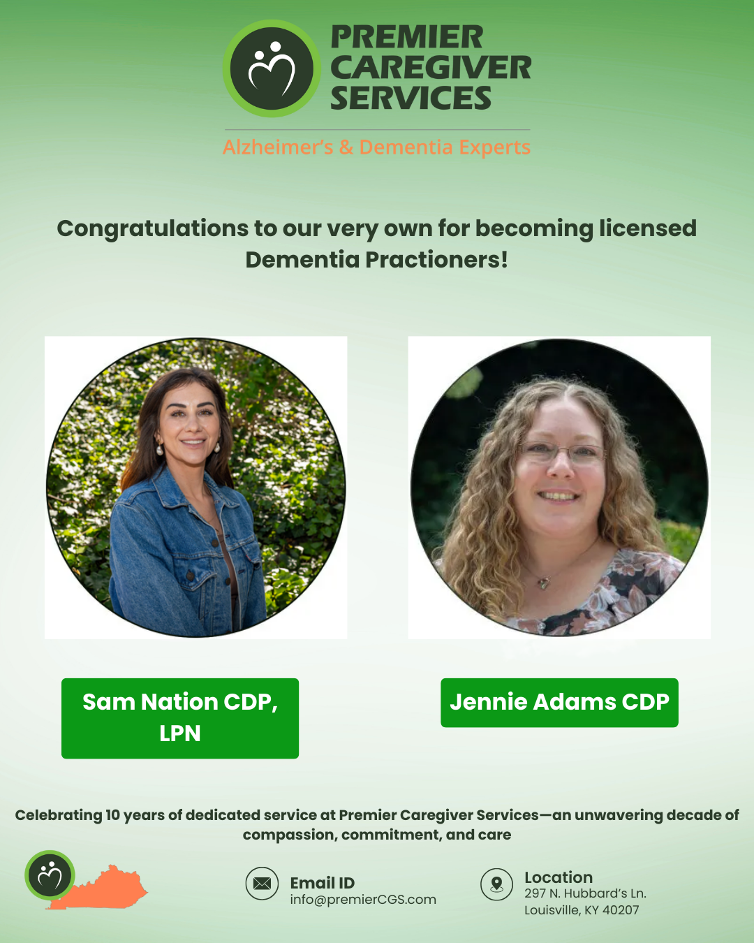 Sam Nation and Jennie Adams becoming licensed Dementia Practitioners.